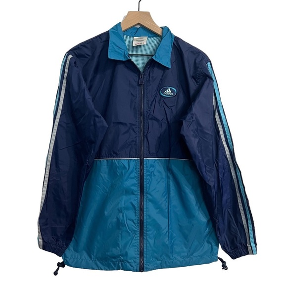 ADIDAS Vintage 90's Three Stripe Full Zip Blue Color Block Windbreaker Size S - Picture 1 of 13